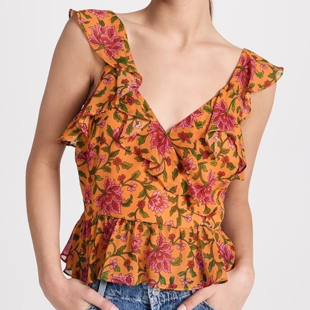 Veronica Beard Randa Top in Hot Orange Multi Size 8